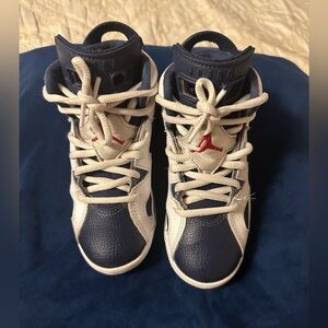 Jordan Kids Sneakers in Navy and White with Red Accents